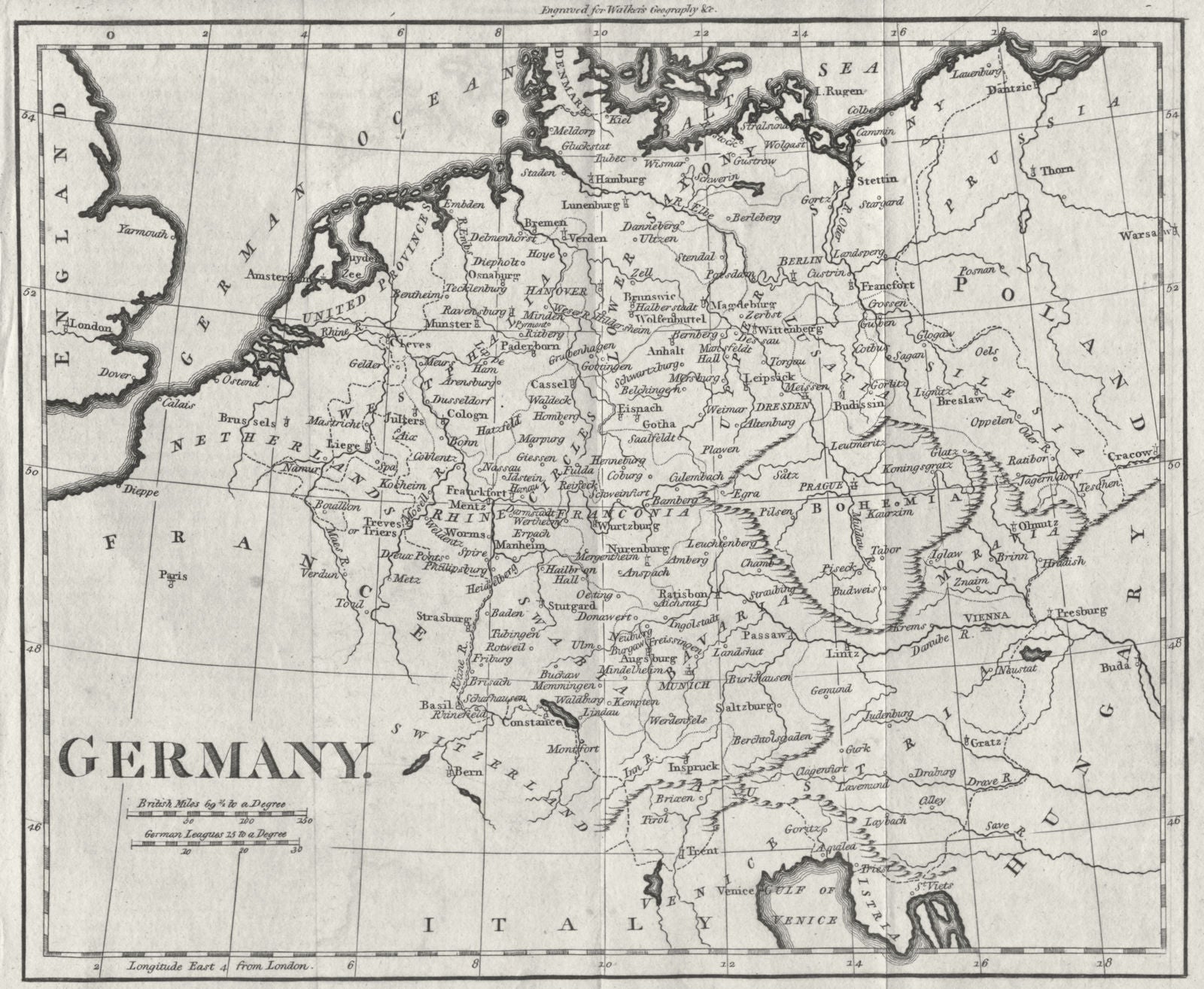 GERMANY. Walker inc Benlux countries 1798 old antique vintage map plan chart